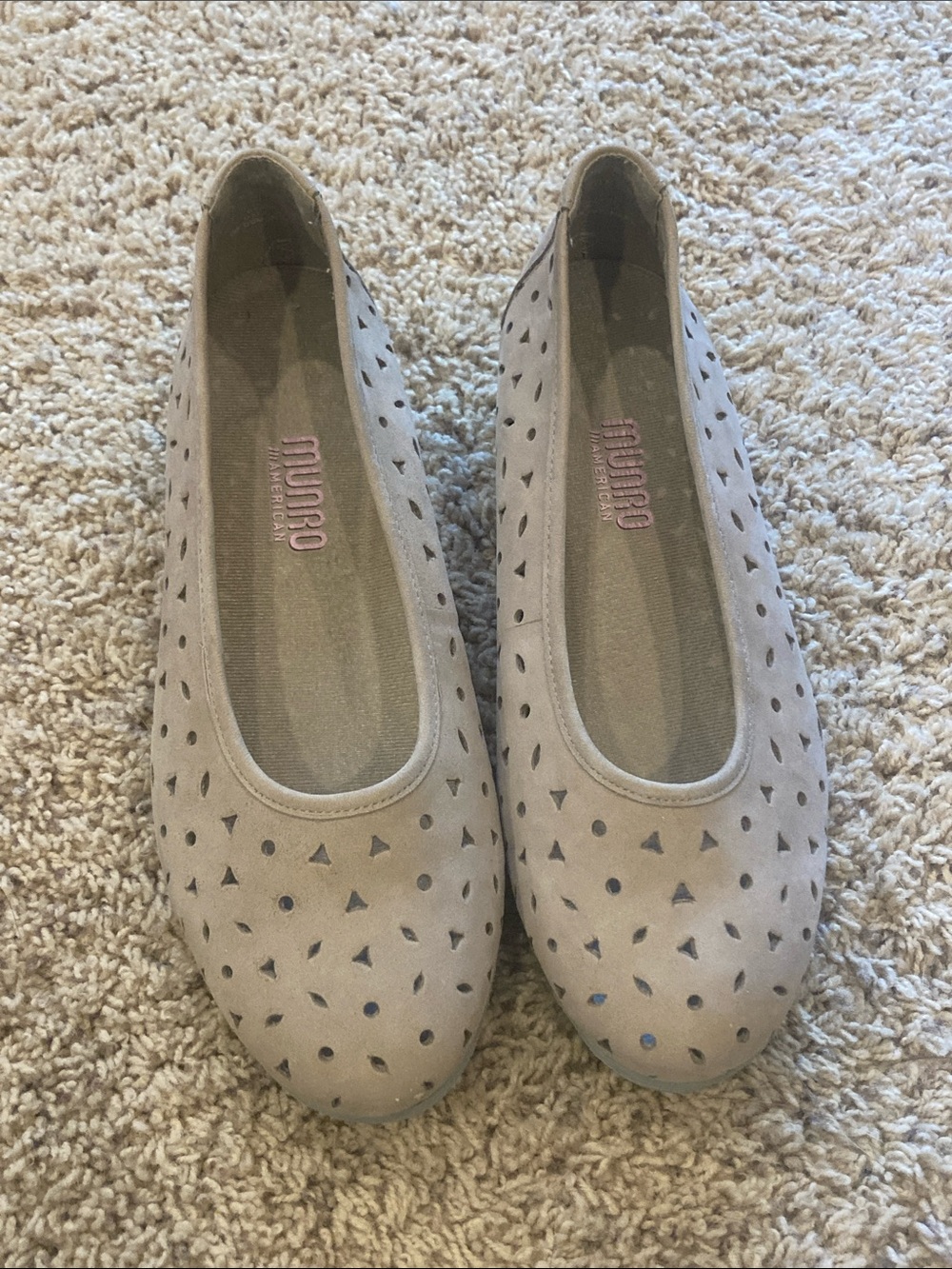 Munro Taupe Laser-Cut Ballet Flats